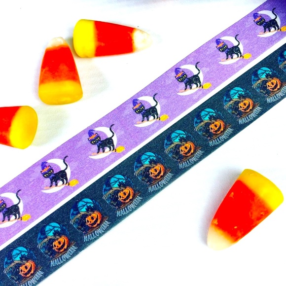 Black Cat Riding Broomstick, Halloween Scene, Washi Tape Set of 2 - Picture 4 of 10